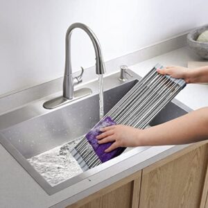 Elyum Dish Drying Rack Over The Sink Dish Drying Rack Stainless Steel Roll Up Dish Drying Rack Foldable Dish Rack for Kitchen Counter Dishes Cups Bottles Fruits Forks (17.7” x 10.2”, Gray)