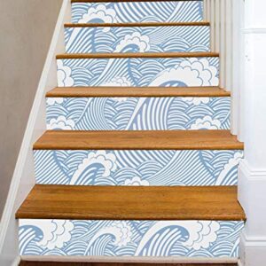 Cute Sea Waves Adhesive Shelf Liner Peel & Stick Dresser Drawer Sticker Cabinet Sticker Furniture Contact Paper, 17.7 Inch by 9.8 Feet (17.7 Inch by 9.8 Ft, Blue/White)