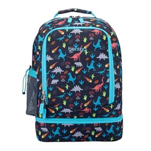 bentgo® kids prints 2-in-1 backpack & insulated lunch bag – durable, lightweight, colorful prints for girls & boys, water-resistant fabric, padded straps & back, large compartments (dinosaur)