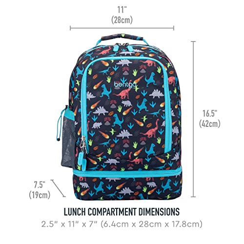 Bentgo® Kids Prints 2-in-1 Backpack & Insulated Lunch Bag - Durable, Lightweight, Colorful Prints for Girls & Boys, Water-Resistant Fabric, Padded Straps & Back, Large Compartments (Dinosaur)