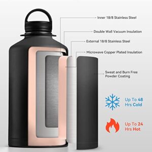 ZUWOZU 1 Gallon Water Bottle Insulated,128oz Large Stainless Steel Water Bottles with Straw, Strap&3 Lids,Gallon Water Jug for Gym,Hiking(Black)