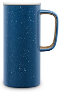 ello campy vacuum insulated travel mug with leak-proof slider lid and comfy carry handle, perfect for coffee or tea, bpa free, avalon sea, 18oz