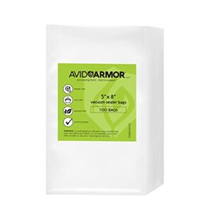 avid armor – small pint size vacuum sealer bags, vac seal bags for food storage, meal saver freezer vacuum sealer bags, sous vide bags vacuum sealer, non-bpa, 5 x 8 inches, pack of 100