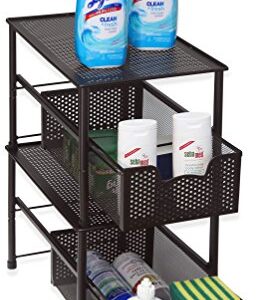 SimpleHouseware Stackable Under Sink Cabinet Sliding Basket Organizer Drawer, Bronze