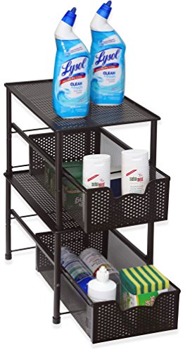 SimpleHouseware Stackable Under Sink Cabinet Sliding Basket Organizer Drawer, Bronze