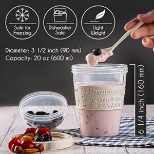 Crystalia Yogurt Parfait Cups with Lids, Breakfast On the Go Plastic Bowls with Topping Cereal Oatmeal or Fruit Container, Snack Cup and Spoon for Lunch Box, Portable & Reusable, 2PCs (Red and Cream)