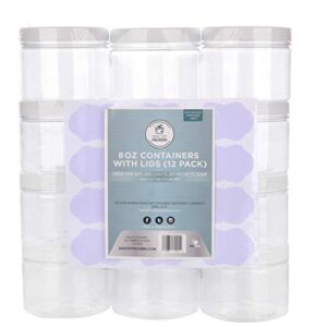 slime containers with water-tight lids (8 oz, 12 pack) – clear plastic food storage jars with individual labels- great for your slime kit – bpa free