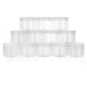 Slime Containers with Water-tight Lids (8 oz, 12 Pack) - Clear Plastic Food Storage Jars with Individual Labels- Great for your slime kit - BPA Free
