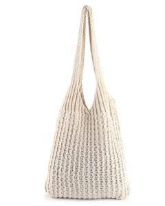 enbei women’s shoulder handbags hand crocheted bags large shoulder shopping bag tote bag aesthetic cute tote bags (white)