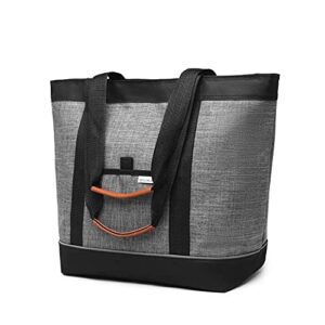 large insulated cooler bag gray with thermal foam insulation reusable grocery bag transport cold or hot food apply to delivery bag, travel picnic cooler