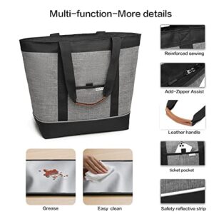 Large Insulated Cooler Bag Gray with Thermal Foam Insulation Reusable Grocery Bag Transport Cold Or Hot Food Apply to Delivery Bag, Travel Picnic Cooler