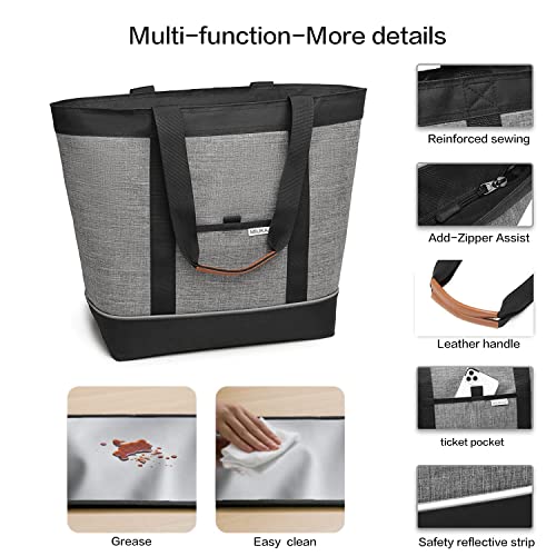 Large Insulated Cooler Bag Gray with Thermal Foam Insulation Reusable Grocery Bag Transport Cold Or Hot Food Apply to Delivery Bag, Travel Picnic Cooler