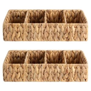 StorageWorks Small Wicker Baskets with 4 Sections, Water Hyacinth Baskets for Organizing, Handwoven Desk Baskets for Pantry, Coffee Bar, Shelves, 2 Pack