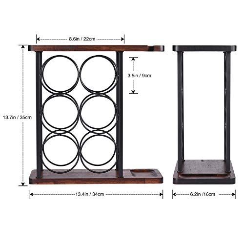 ALLCENER Wine Rack with Glass Holder, Countertop Wine Rack, Wooden Wine Holder with Tray, Perfect for Home Decor & Kitchen Storage Rack etc (Hold 6 Bottles and 2 Glasses )