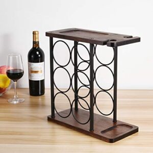 ALLCENER Wine Rack with Glass Holder, Countertop Wine Rack, Wooden Wine Holder with Tray, Perfect for Home Decor & Kitchen Storage Rack etc (Hold 6 Bottles and 2 Glasses )