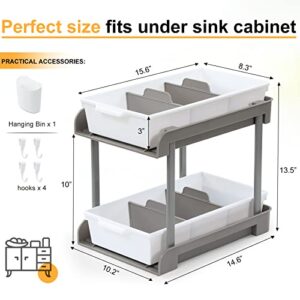 2 Set, 2 Tier Slide Out Under Sink Organizers and Storage with Removable Dividers - Undersink Cabinet Drawers for Bathroom, Kithcen Cleaning and Organization - Multiuse Home Pull Out Organizing Tray