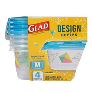 glad series food storage containers, 4 count | strong and durable food storage food containers for everyday use | use to store meals, snacks, and desserts