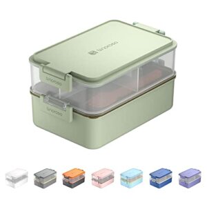 linoroso stackable bento box adult lunch box | meet all you on-the-go needs for food, salad and snack box, premium bento lunch box for adults include utensil set, dressing containers – pale mint