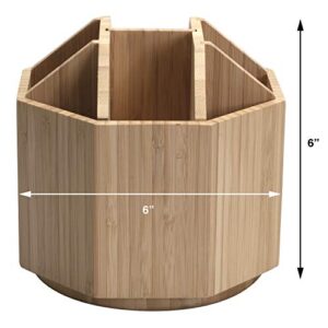 Bamboo Rotating Utensil Holder & Kitchen Organizer, Multiple Compartments, 8 Sections, store Forks, Serving Spoons, Knives, and other cooking tools with Removable Divider for Customized Storage