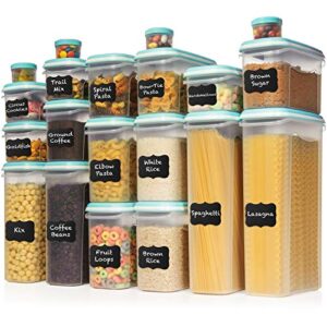 shazo largest set of 40 pc food storage containers (20 container set) airtight dry food space saver w interchangeable lid, labels + marker – one lid fits all – reusable