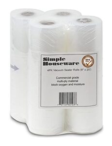 simplehouseware vacuum sealer bags 8” x 25′ sous vide bag roll, 4-pack
