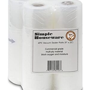 SimpleHouseware Vacuum Sealer Bags 8'' x 25' Sous Vide Bag Roll, 4-Pack