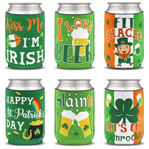 12 pcs st. patrick’s day can koozies coolers sleeves party favors supplies saint paddy’s day irish shamrock green beer neoprene can sleeves gifts for soda beer beverage