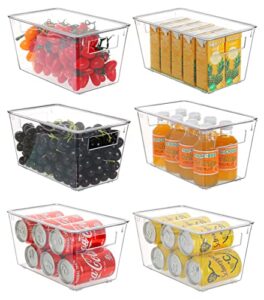 plastic storage bin with lids, esarora stackable clear organizer basket bins with handle for fridge, cabinet, bedroom, closet, bathroom, office, kitchen & pantry organization, 6 pack