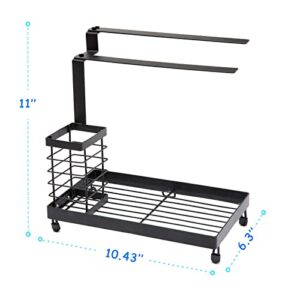 SVUASAN Sink Caddy Sponge Holder, Kitchen Countertop Rust Proof Sink Accessories Organizer with Handle Drip Drainer Pan Dishcloth Rack for Dish Brush, Soap Dispenser, Dishwashing Gloves ( Black )