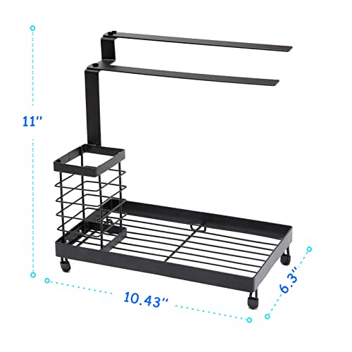 SVUASAN Sink Caddy Sponge Holder, Kitchen Countertop Rust Proof Sink Accessories Organizer with Handle Drip Drainer Pan Dishcloth Rack for Dish Brush, Soap Dispenser, Dishwashing Gloves ( Black )