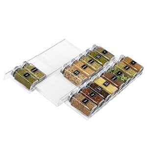 lifewit spice drawer organizer spice rack seasoning jars storage tray adjustable expandable for kitchen, countertop, cabinet, shelf, 3 tiers, set of 6, clear
