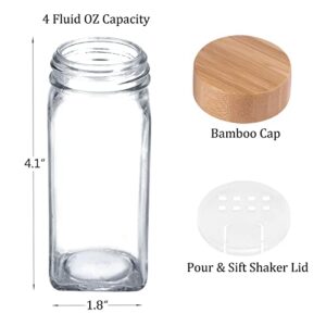SWOMMOLY 36 Glass Spice Jars with Labels,4 oz Empty Square Spice Jars with Bamboo Lids,5 Different Types of Spice Labels Sets, Spice Bottles with Shaker Lids
