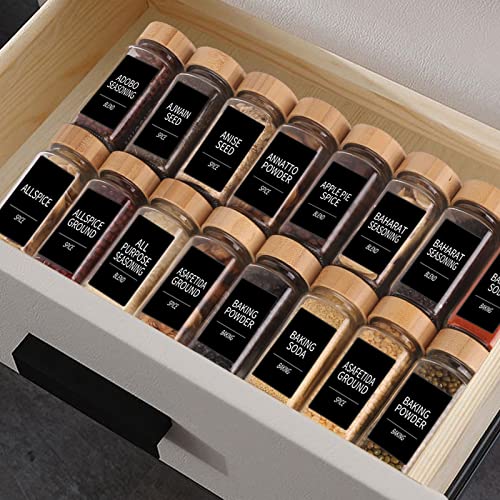 SWOMMOLY 36 Glass Spice Jars with Labels,4 oz Empty Square Spice Jars with Bamboo Lids,5 Different Types of Spice Labels Sets, Spice Bottles with Shaker Lids