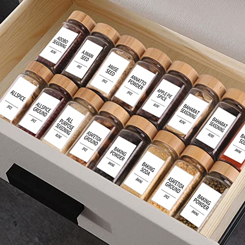 SWOMMOLY 36 Glass Spice Jars with Labels,4 oz Empty Square Spice Jars with Bamboo Lids,5 Different Types of Spice Labels Sets, Spice Bottles with Shaker Lids