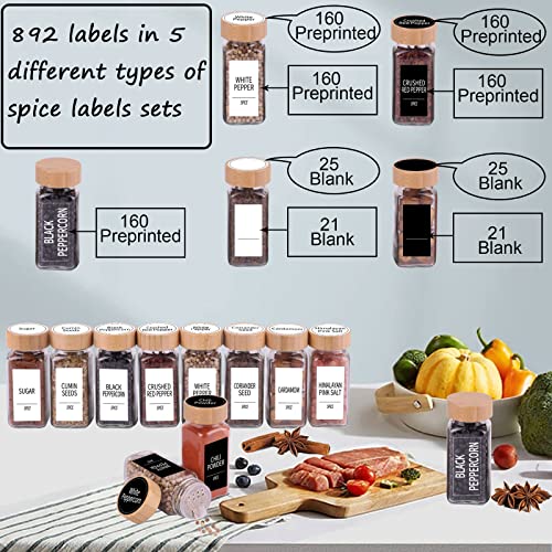 SWOMMOLY 36 Glass Spice Jars with Labels,4 oz Empty Square Spice Jars with Bamboo Lids,5 Different Types of Spice Labels Sets, Spice Bottles with Shaker Lids