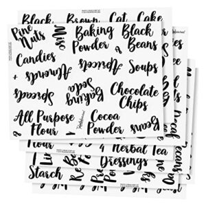 Talented Kitchen 135 Pantry Labels for Food Containers, Preprinted Clear Kitchen Food Labels for Organizing Storage Canisters & Jars, Black Cursive + Numbers Stickers (Water Resistant)