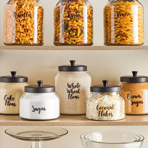 Talented Kitchen 135 Pantry Labels for Food Containers, Preprinted Clear Kitchen Food Labels for Organizing Storage Canisters & Jars, Black Cursive + Numbers Stickers (Water Resistant)