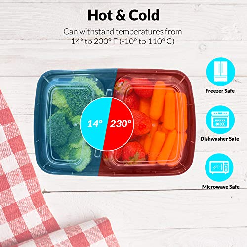 Reli. Meal Prep Containers, 30 oz. (50 Pack) - Black 2 Compartment Food Containers with Lids, Microwavable Food Storage Containers - Black Reusable Bento Box/Lunch Box Containers for Meal Prep (30 oz)