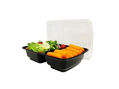 Reli. Meal Prep Containers, 30 oz. (50 Pack) - Black 2 Compartment Food Containers with Lids, Microwavable Food Storage Containers - Black Reusable Bento Box/Lunch Box Containers for Meal Prep (30 oz)
