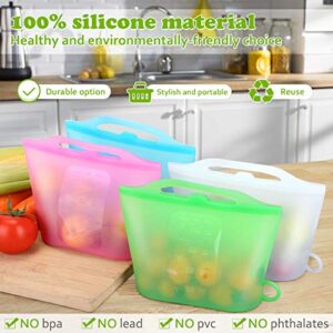 XUANMEIKE Silicone Food Storage Bags 4 Packs of Reusable Food Storage Bags(Upright)Suitable for Storage of Various Foods Freezing, Keeping Fresh, Cooking, Heating(Blue White Pink Green)