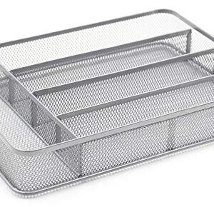 TQVAI Mesh Cutlery Tray 5 Compartments Kitchen Silverware Holder Utensil Flatware Organizer, Silver