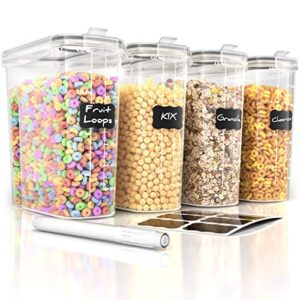 cereal container storage set – 4 piece airtight food storage containers. bpa free dispenser storage container set with free labels & pen – by simple gourmet…