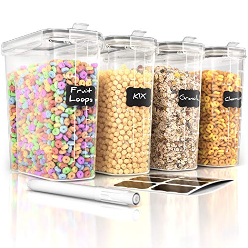 Cereal Container Storage Set - 4 Piece Airtight Food Storage Containers. BPA Free Dispenser Storage Container Set with Free Labels & Pen - by Simple Gourmet…