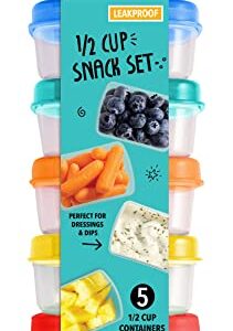 Fit + Fresh 1/2-Cup Snack Set, Condiment & Salad Dressing Containers, Reusable & Leakproof Lunch Containers, Perfect for Insulated Lunch Bag, Lunch Box & More, 5PK, Multicolor