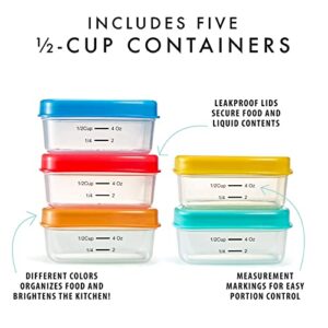 Fit + Fresh 1/2-Cup Snack Set, Condiment & Salad Dressing Containers, Reusable & Leakproof Lunch Containers, Perfect for Insulated Lunch Bag, Lunch Box & More, 5PK, Multicolor