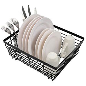 tqvai kitchen dish drying rack metal dish drainer with full-mesh silverware utensils basket holder, black