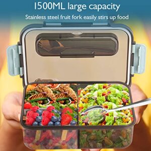 MINIQ Bento box adult lunch box,lunch box kids,1500ML for lunch,Microwave & Dishwasher & Freezer Safe, BPA Free (BLACK)