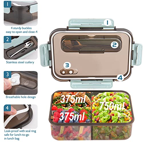 MINIQ Bento box adult lunch box,lunch box kids,1500ML for lunch,Microwave & Dishwasher & Freezer Safe, BPA Free (BLACK)