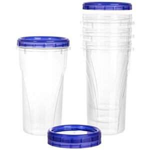 plasticpro 48 ounce twist top deli containers clear bottom with blue top twist on lids reusable, stackable, food storage freezer container pack of 4 (blue)