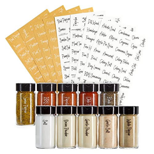 Talented Kitchen 272 Spice Labels Stickers, Clear Spice Jar Labels Preprinted for Seasoning Herbs Kitchen Spice Rack Organization, Water Resistant, Black and White Script